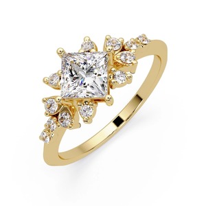Anillo de Compromiso Clásico con Diamantes Cultivados en Laboratorio, Corte Princesa, Diseño Floral, Oro Amarillo de 14K, Peso Total de Diamantes de 1.50 CT - Product Image 2