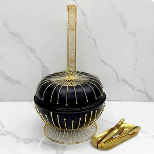 Black Chafing Dish Stainless Steel <b>Buffet</b> Food Warmer Glass Lid Ornate Gold Pillar Stand Hotel Catering <b>Server</b> - Product Image 1