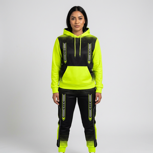 Unisex <b>Yellow</b> Black Hooded <b>Tracksuit</b> 2 Piece Set Gradient Print Sporty Full Sleeve Autumn Wear - Product Image 6