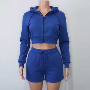 Conjunto Deportivo de Dos Piezas para Mujer, Sudadera Corta y Pantalones Cortos, Ligero, Transpirable, Ropa Informal para Gimnasio, Cómodo Conjunto de Verano - Product Image 5