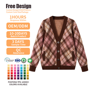 เสื้อสเวตเตอร์ถักมีกระเป๋ามีกระดุมคอวีสำหรับฤดูใบไม้ร่วงฤดูหนาว - Product Image 3