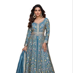Women's Faux <b>Fur</b> Embroidered Traditional Salwar Kameez Suit for Wedding & Party Quick Dry Regular Fit - Product Image 1