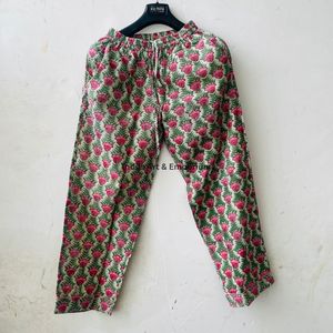 Hand Block Printed Cotton <b>Pyjama</b> Set <b>for</b> Women | Soft Sleepwear Loungewear Long Sleeves Button Fly High Rise Quick Dry Voile - Product Image 2