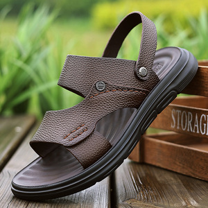 2026 New Arrival Men's Summer Sandals Genuine Leather Soft Bottom Non-<b>Slip</b> Beach Sandals Outdoor Latex <b>Slide</b> Slippers - Product Image 1