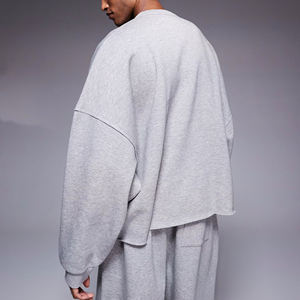 Sweat-shirt à capuche oversize pour homme, col rond, 100% coton molletonné, épaules tombantes, brodé, hiver - Product Image 3