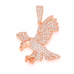 Lujoso Collar de Oro Rosa Sólido de 10K con Colgante de Águila Personalizado con Incrustaciones de Diamantes Naturales Brillantes, Joyería Fina, Regalos Bonitos - Product Image 1