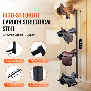 Portasella da Parete Rinforzato 24 x 7 x 52 Pollici a Quattro Livelli per Selle da Cavallo Western e Inglesi - Supporto per Stoccaggio Equestre - Product Image 1