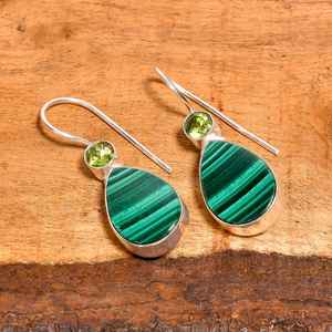 Malachite And Peridot <b>Earrings</b> Sterling Silver <b>Teardrop</b> <b>Earrings</b> Green Gemstone Dangle Handmade Boho Gift For Her - Product Image 3