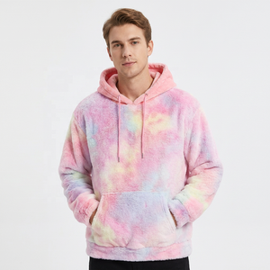 Sweat à capuche oversize en molleton tie-dye unisexe, chaud pour l'hiver, coupe classique avec poche, couleurs rose pastel - Product Image 3