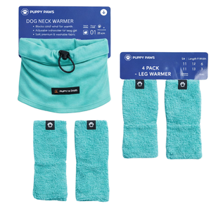 Conjunto de Calentadores de Patas y Protectores de Orejas para Perro, Turquesa, Mangas de Forro Polar Suave con Cinta Calmante para la Cabeza, para Aliviar la Ansiedad y Brindar Calor - Product Image 1