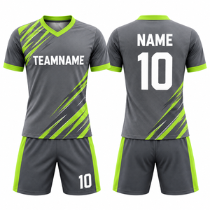 Ensemble de maillots de football personnalisés de qualité supérieure, col en V, manches courtes, 100% polyester, impression sublimée, évacuation de l'humidité, pour hommes adultes - Product Image 1