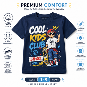 เสื้อยืดคอกลมแขนสั้นผ้าฝ้าย 100% สีสันตามสั่งของ Cool Kids Club สำหรับเด็กผู้ชายอายุ 1-9 ปี สไตล์ลำลองแนวสตรีท ระบายอากาศได้ดี - Product Image 1