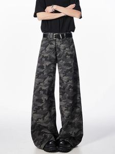 Vintage Hip Hop Camouflage Patchwork <b>Jeans</b> Woolen Fabric Button Detail Mid Waist Casual Pants Eco-Friendly Winter Spring - Product Image 2