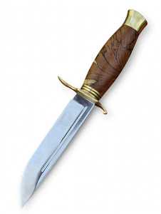 Cuchillo utilitario para exteriores hecho a mano con acero inoxidable, mango de madera de arce flameado y guardacuchillo de latón - Product Image 3