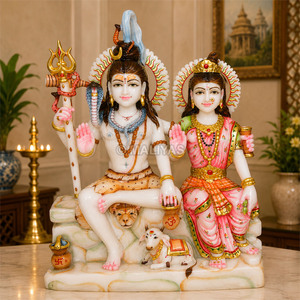 Murti en marbre de Shiva Parvati avec Nandi et Trishul |   Statue artisanale en marbre blanc de Shiva Parvati pour temple domestique par MALIYAS Jaip - Product Image 4