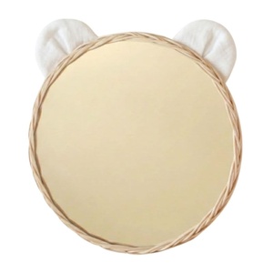 Bear Ear Rattan Round <b>Mirror</b> Toddler Furniture Nursery Room Animal Shape Handmade Wall Art Hot Sale - Product Image 2