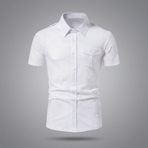 Men's White Short Sleeve Cotton Casual Shirt Turn-<b>down</b> Collar Solid Color Breathable Poplin Fabric Summer Style - Product Image 1