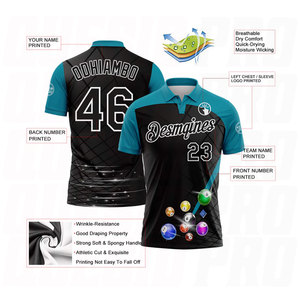 Camiseta Polo Deportiva Personalizada en Negro, Verde Azulado y Blanco con Diseño de Bolas de Billar, Sublimación Premium, Logotipo Personalizado, Nombre del Equipo, Polo de Golf - Product Image 3