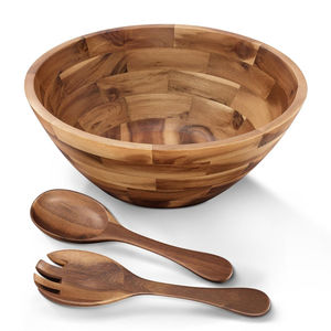 Handcrafted Natural Acacia <b>Wood</b> <b>Large</b> Salad <b>Bowl</b> Set With Serving Spoon Eco-Friendly Kitchen Dining Fruit Mixing <b>Bowl</b> Tableware - Product Image 5