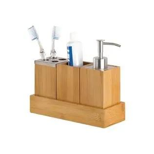 Ensemble de rangement de salle de bain de luxe écologique en bois, design carré et fin, trois pièces, nouveau design, décoratif, avec porte-savon - Product Image 2