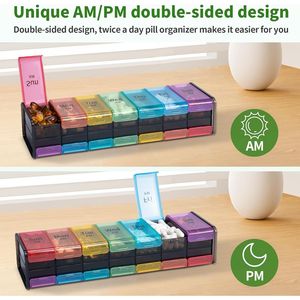 Organizzatore Settimanale di Pillole XXL Senza BPA, Extra Large, 2 Volte al Giorno AM PM, 7 Scomparti, Grande Contenitore per Medicinali per Conservazione Quotidiana delle Pillole - Product Image 2