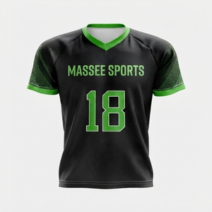 Massee <b>Sports</b> Black Green V-Neck Lacrosse <b>Jersey</b> Sublimated Print Moisture Wicking Unisex Adult Short Sleeve <b>Sports</b> <b>Jersey</b> - Product Image 3
