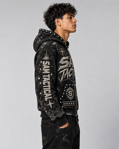 Sweat à capuche zippé oversize pour homme SAM TACTICAL, design imprimé streetwear, noir, polyester tricoté, vêtements d'automne, prix de gros - Product Image 2