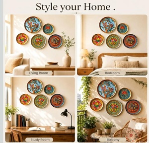 Platos Decorativos de Metal Pulido, Redondos, Estilo Bohemio, con Diseño de Plantas, para Decoración del Hogar, Bandeja para Servir - Product Image 2