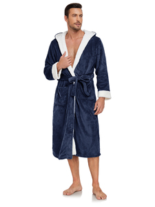 Bata de Invierno con Capucha para Hombre, Talla Grande, Suave, Cálida, Informal, para Playa o Baño - Product Image 4