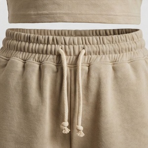 Conjunto Casual de 2 Piezas Tejido para Mujer, Top Corto sin Mangas con Estampado de Letras y Pantalones Cortos por Encima de la Rodilla, Beige, Algodón, Ropa de Primavera/Verano - Product Image 5