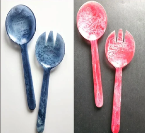 Juego de cuchara y tenedor de resina, 2 piezas, mármol, azul y rosa, utensilios para servir a precio económico. - Product Image 1