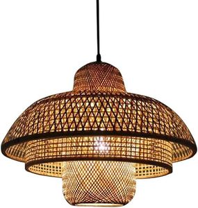 Eco-Friendly Woven Dark Bamboo Lampshade Tiered Structural Pendant Light Fixture Rustic Chandelier <b>Lamp</b> for <b>Kitchen</b> Island - Product Image 3
