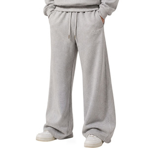 Oferta caliente: Conjuntos de sudaderas con capucha lisas de felpa francesa gris de 450 GSM, personalizables, de talla grande, al por mayor para hombre, con pantalones de chándal de ajuste holgado. - Product Image 5