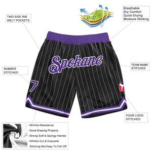 Shorts de basket personnalisés à rayures sublimées pour hommes, shorts en mesh respirants bleu roi avec nom et numéro personnalisés, shorts de sport - Product Image 5
