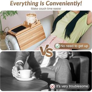 Tavolino da Divano in Bambù con Portabicchieri Rimovibile 2-in-1, Vassoio Pieghevole Antiscivolo per Bracciolo, Design Confortevole ed Elegante - Product Image 2