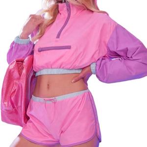 ชุดเสื้อกันลมผ้าไนลอน2ชิ้นสำหรับผู้หญิงชุดกันลมแบบบล็อกสีสำหรับฤดูร้อน2024 - Product Image 1