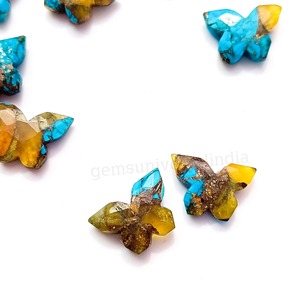 Cuentas de Cobre Turquesa Mohave con Forma de Mariposa, 14MM, Talladas a Mano, Tipo Briolette, para Fabricación de Joyas, Precio al por Mayor - Product Image 2
