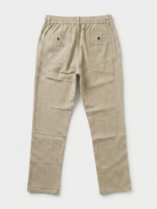 Pantalon décontracté pour homme en lin beige foncé avec cordon de serrage à la taille, devant plat élastique, léger et respirant pour l'été - Product Image 4