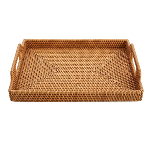 Sustainable Rattan Tray Handcrafted <b>Woven</b> Wood Serving Board for Decorative Ottoman Living Room Storage Accent - Product Image 1