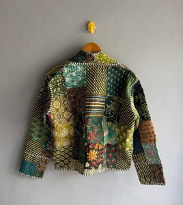Veste matelassée patchwork à col mandarin, manches longues, en coton tissé, pour femme, cadeau pour elle - Product Image 6