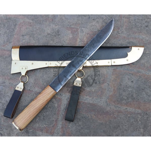Nouvelle édition Couteau Seax Viking long en acier à haute teneur en carbone forgé à la main, lame de 11 pouces, manche en bois d'olivier avec bolster en laiton, ambidextre, pour l'extérieur - Product Image 1