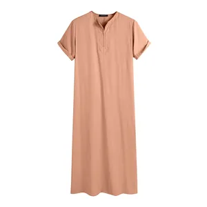 Túnica Tradicional Islámica Étnica para Hombre, Thobe Thawb de Alta Calidad con Bordado, Transpirable, Manga Larga, Abaya de Verano Abierta para Ramadán y Hajj - Product Image 1