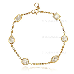 14K <b>Gold</b> Multi Shape Lab Grown Diamond Bezel <b>Bracelet</b>, Diamond Station Tennis <b>Bracelet</b> Minimalist Luxury Jewelry Gift for Women - Product Image 2