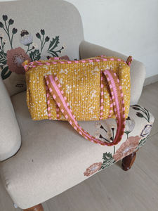 Petit sac de voyage unisexe à rayures imprimées, sac de voyage en coton matelassé, fermeture à glissière, doubles poignées, léger, 20-35L, sac de sport pour le week-end - Product Image 6