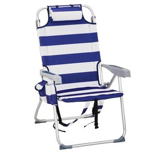 Sedia da Spiaggia Blu a Righe con Capacità 100kg, 63*70*99cm, in Tessuto Oxford Rinforzato, Tubo in Alluminio Argento-Bianco, Portata 100kg - Product Image 1