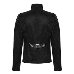 Men Black Gothic Punk Rock <b>Suede</b> Denim Short <b>Jacket</b> Slim Coat 3D Ribbed Front Panel Biker <b>Jackets</b> - Product Image 3