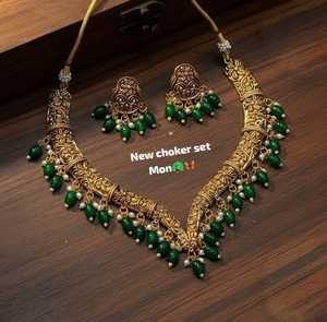 Third Party Certified Gold Plated Brass Bridal Set <b>Choker</b> Necklace Drop Earrings Zircon Trendy Ethnic Wedding Jewelry High - Product Image 1