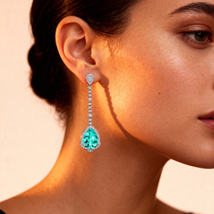 Pendientes colgantes de gota de oro macizo de 18 quilates de diseño fabuloso con piedra preciosa de turmalina Paraiba cultivada en laboratorio de corte de pera y diamantes reales a granel - Product Image 2