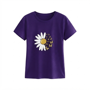 Vente en gros de t-shirts pour femmes de haute qualité, nouveau design, motif uni, vêtements d'été, manches courtes, col rond, anti-rides, service OEM - Product Image 1