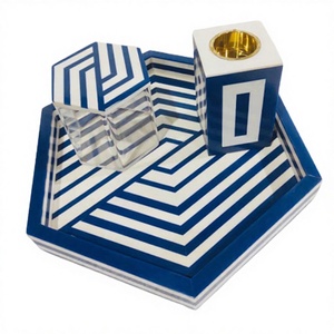 ชุดเครื่องหอมบาคูร์รูปทรงหกเหลี่ยมสีน้ำเงิน ประดับด้วยเรซิ่น ดีไซน์ทันสมัย ขนาด 8 นิ้ว จาก Tradnary Exim Pvt Ltd - Product Image 1